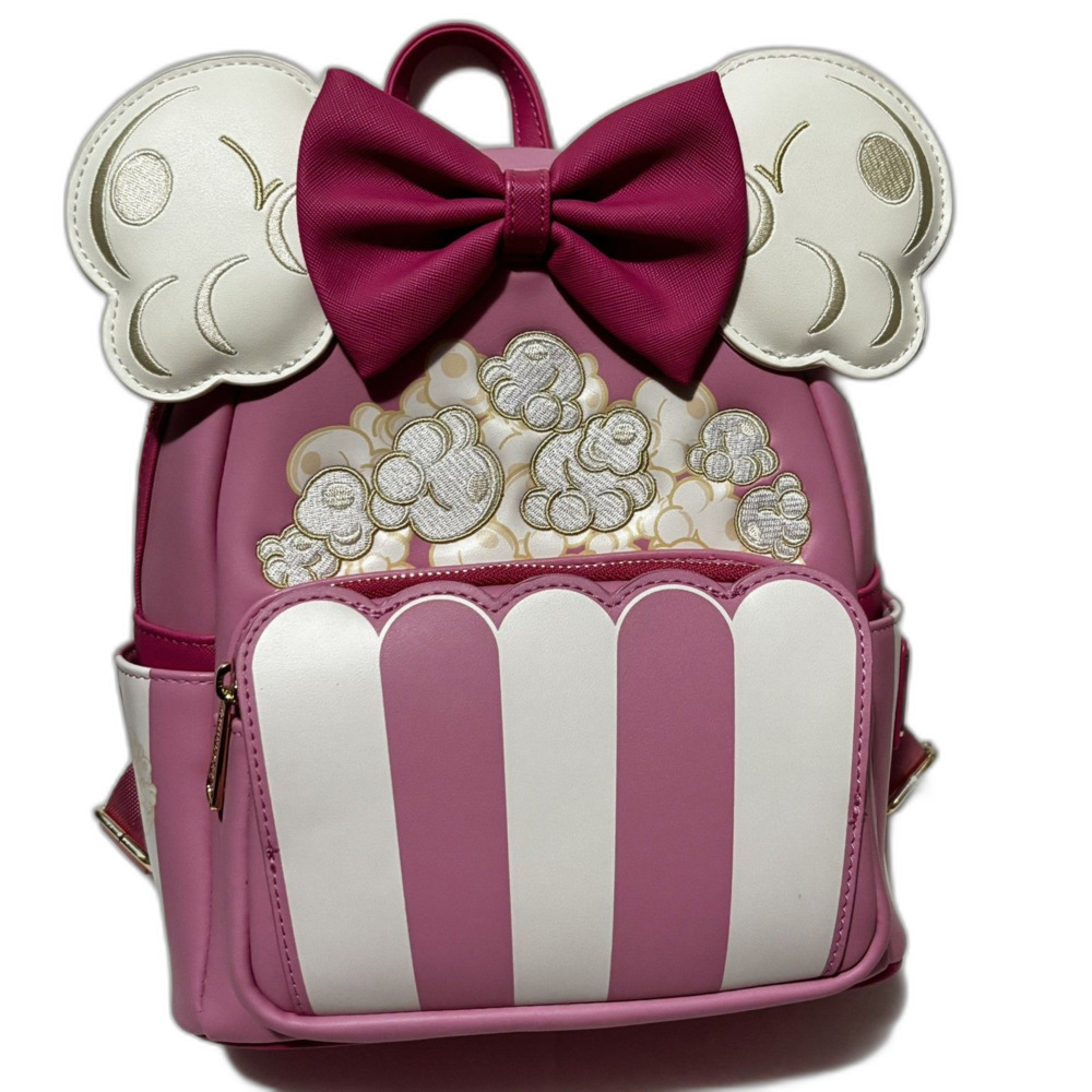 Loungefly Disney Minnie Mouse Mini Backpack Pink & White Popcorn Ears NWT